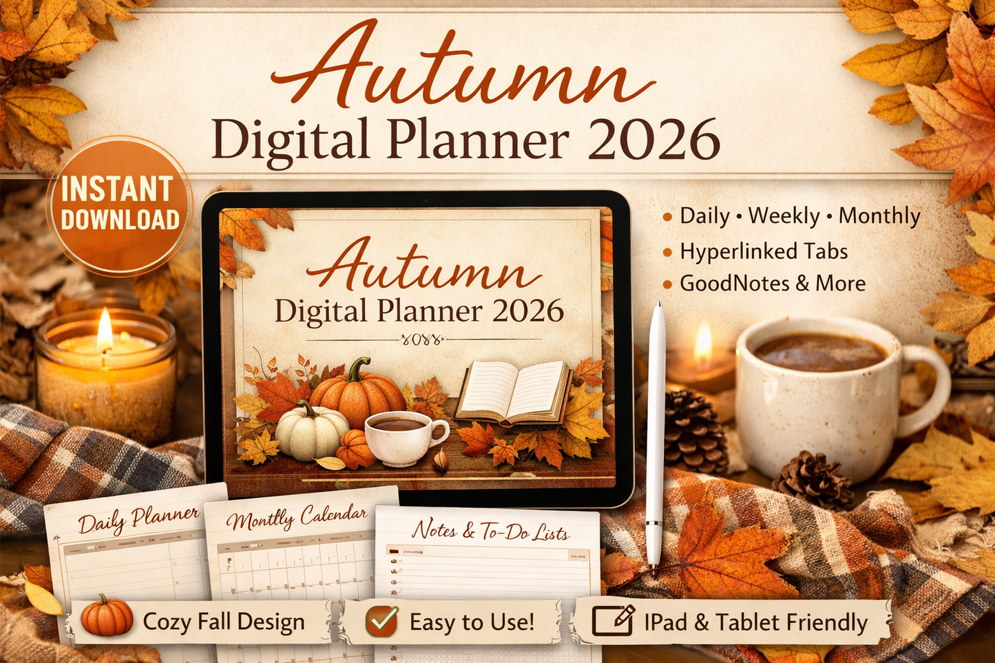 Autumn Digital Planner 2026 Cozy Fall Planner